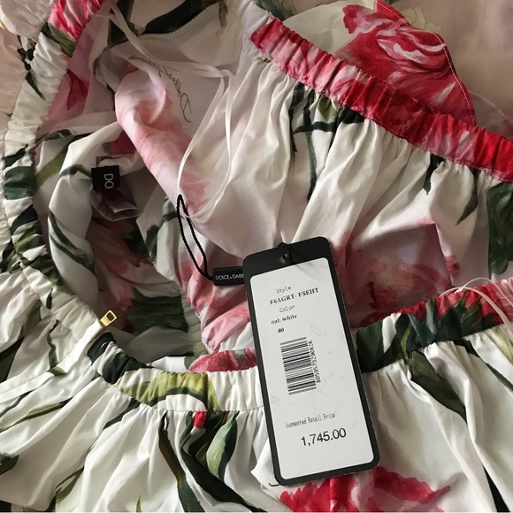 DOLCE&GABBANA Off-The-Shoulder Carnation-Print Dress - Picture 6 of 11